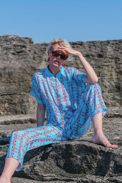 Coral Nehru Long Pyjama Set